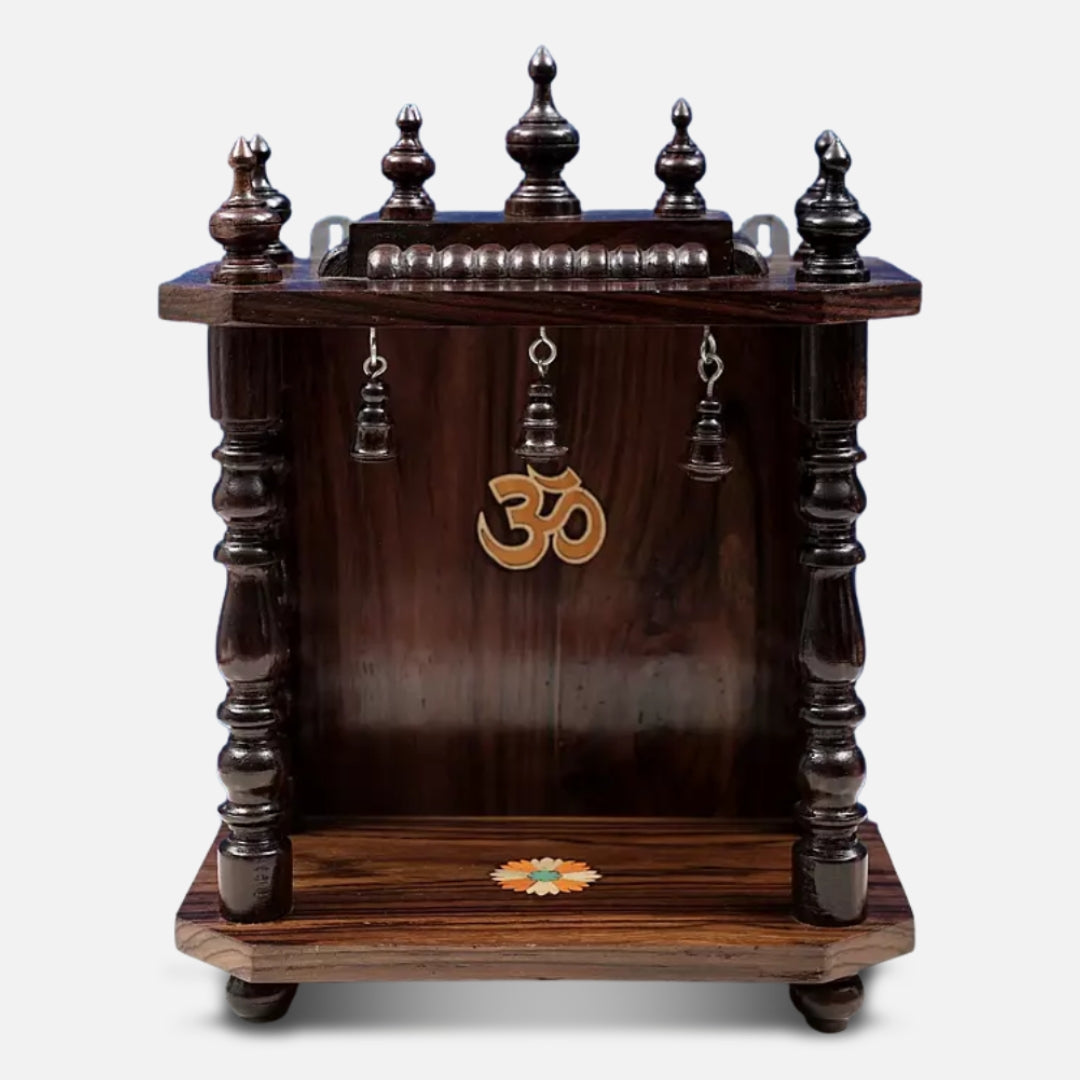 Peethika Teak Wood Mandir (Brown) front view 