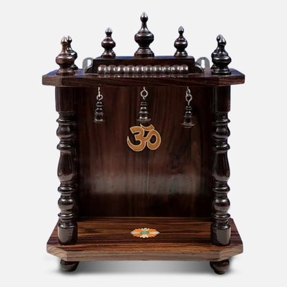 Peethika Teak Wood Mandir (Brown) front view 