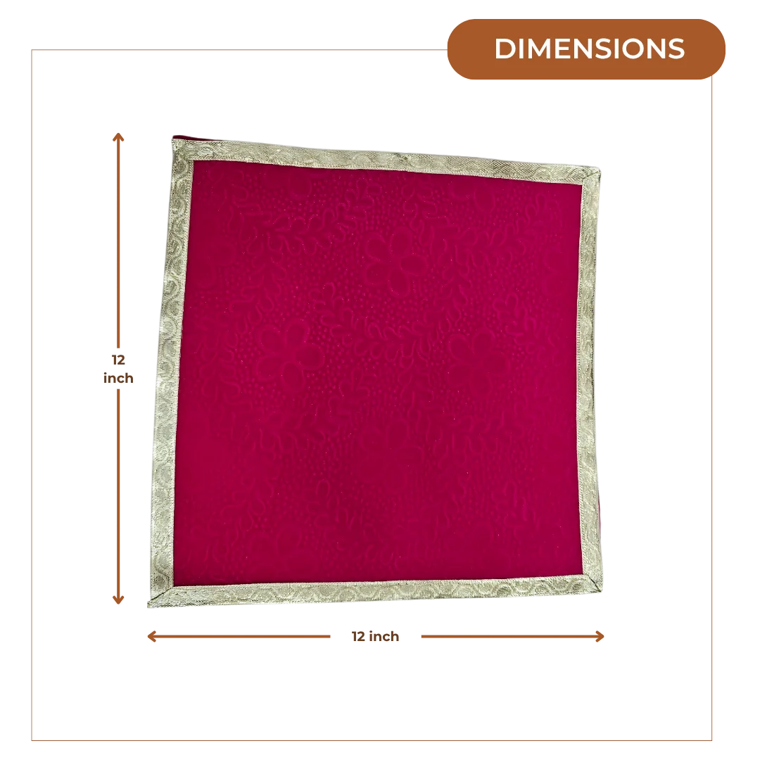 Pink Velvet Pooja Aasan with Golden Border dimensions