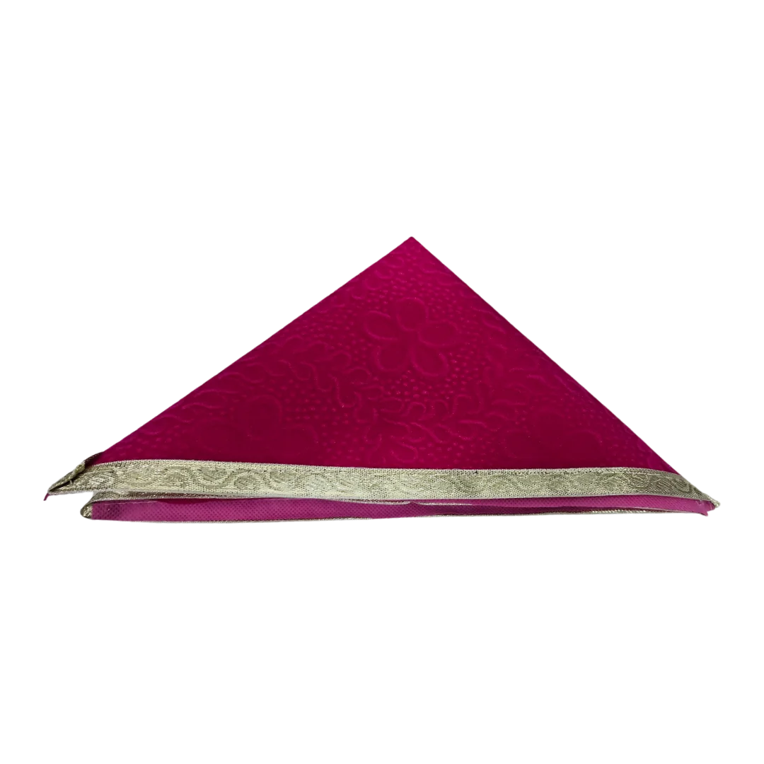 Pink Velvet Pooja Aasan with Golden Border fold view