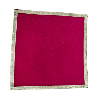Pink Velvet Pooja Aasan with Golden Border top view