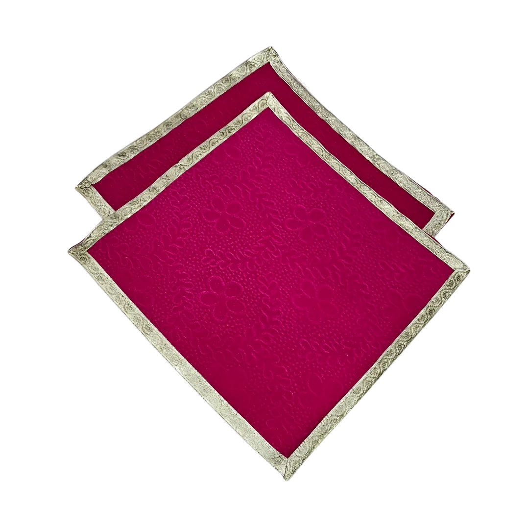 Pink Velvet Pooja Aasan with Golden Border two asan together view