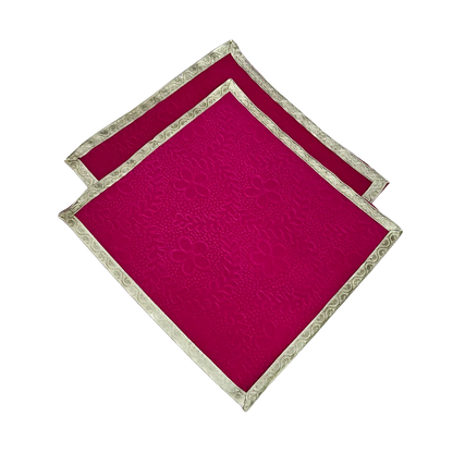 Pink Velvet Pooja Aasan with Golden Border two asan together view