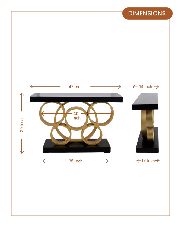 Pique Solid Wood Console Table (Black Gold) dimensions