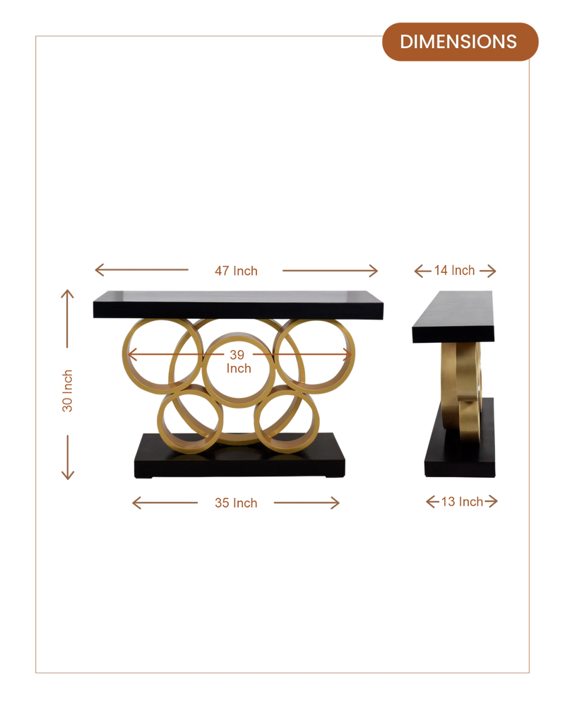 Pique Solid Wood Console Table (Black Gold) dimensions