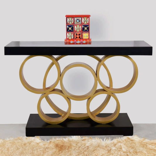 Pique Solid Wood Console Table (Black Gold)