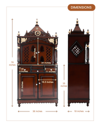 Pooja Graham Large Floor Rested Pooja Mandap with Door (Brown Gold) dimensions