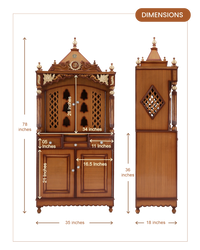 Pooja Graham Large Floor Rested Pooja Mandap with Door (Teak Gold) dimensions