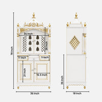 Pooja Graham Large Floor Rested Pooja Mandap with Door (White Gold) Dimensions