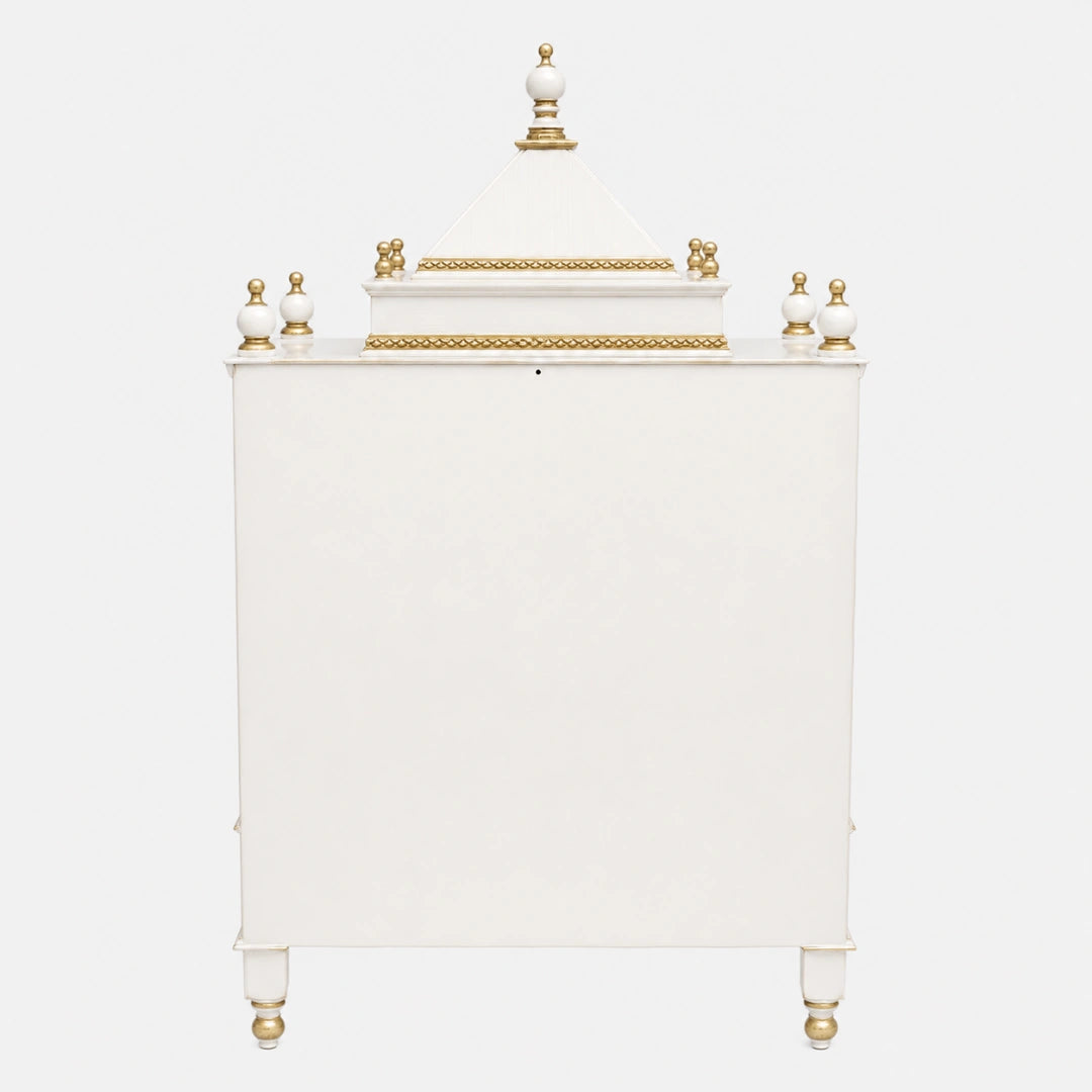 Pooja Graham Large Floor Rested Pooja Mandir with Door (White Gold) Back View