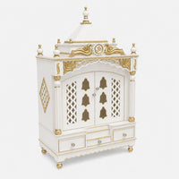 Pooja Graham Large Floor Rested Pooja Mandir with Door (White Gold) Side Angle