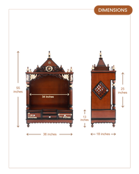 Pooja Graham Large Floor Rested Pooja Mandir without Door (Brown Gold)  dimensions