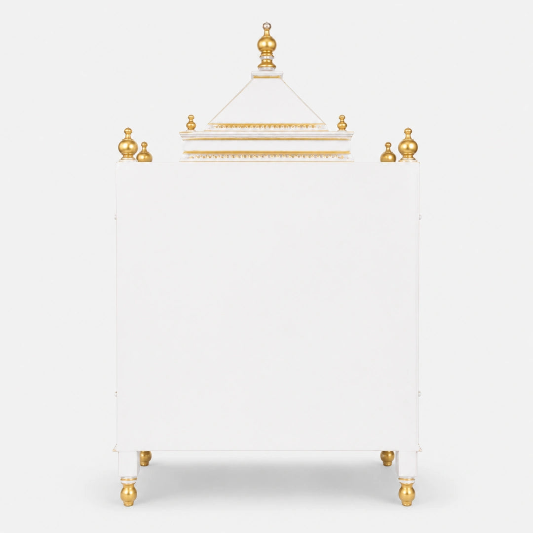 Pooja Graham Large Floor Rested Pooja Mandir without Door (White Gold) Back View