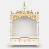Pooja Graham Large Floor Rested Pooja Mandir without Door (White Gold) Front View