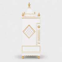 Pooja Graham Large Floor Rested Pooja Mandir without Door (White Gold) Side Angle