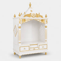 Pooja Graham Large Floor Rested Pooja Mandir without Door (White Gold) Side View