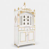 Pooja Graham Large Floor Rested Pooja Mandap with Door (White Gold) Side View