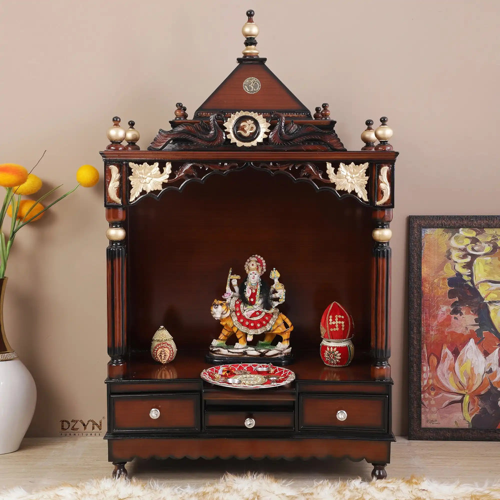 Pooja Graham Large Floor Rested Pooja Mandir without Door (Brown Gold)  lifestyle view