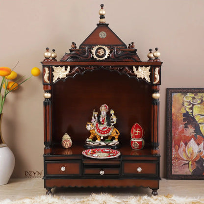 Pooja Graham Large Floor Rested Pooja Mandir without Door (Brown Gold)  lifestyle view