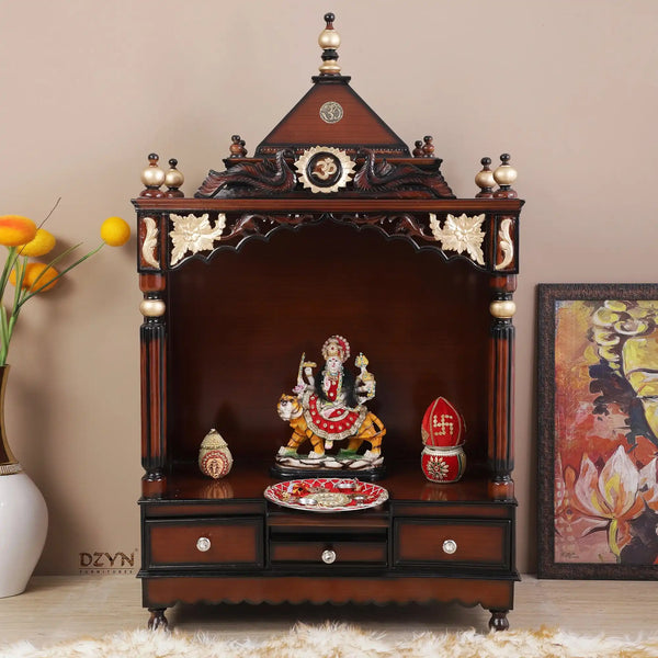 Pooja Graham Large Floor Rested Pooja Mandir without Door (Brown Gold)  lifestyle view
