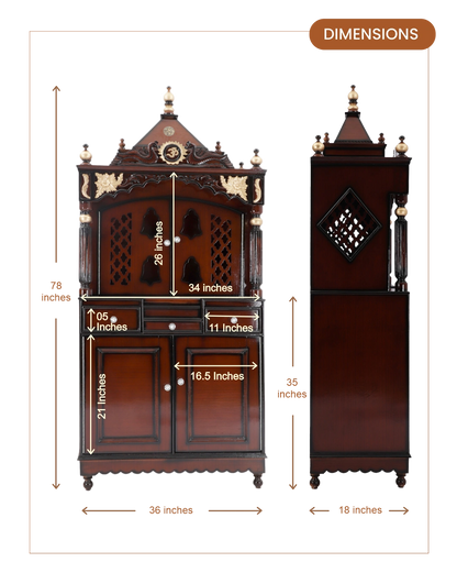 Pooja Graham Large Floor Rested Pooja Mandap with Door (Brown Gold)