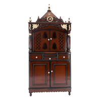 Pooja Graham Large Floor Rested Pooja Mandap/Wooden temple with doors for home in Brown Gold color front view
