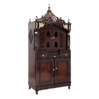 Pooja Graham Large Floor Rested Pooja Mandap/Wooden temple with doors for home in Brown Gold color 45° side view