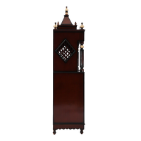Pooja Graham Large Floor Rested Pooja Mandap/Wooden temple with doors for home in Brown Gold color side view featuring jali design and Pillars