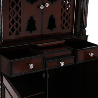 Pooja Graham Large Floor Rested Pooja Mandap/Wooden temple with doors for home in Brown Gold color zoom view open drawers