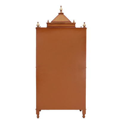 Pooja Graham Large Floor Rested Pooja Mandap/Wooden temple with doors for home in Teak Gold color back view
