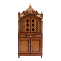 Pooja Graham Large Floor Rested Pooja Mandap/Wooden temple with doors for home in Teak Gold color front view