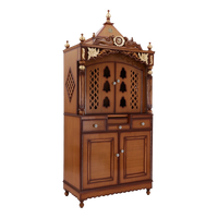 Pooja Graham Large Floor Rested Pooja Mandap/Wooden temple with doors for home in Teak Gold color 45° side view