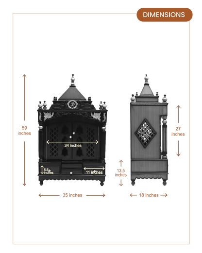 Pooja Graham Large Floor Rested Pooja Mandir with Door (Brown Gold)