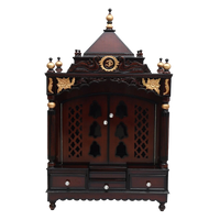 Pooja Graham Large Floor Rested Pooja Mandir/Wooden temple with doors for home in Brown Gold color front view