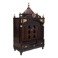 Pooja Graham Large Floor Rested Pooja Mandir/Wooden temple with doors for home in Brown Gold color 45° side view