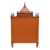 Pooja Graham Large Floor Rested Pooja Mandir/Wooden temple with doors for home in Teak Gold color back view