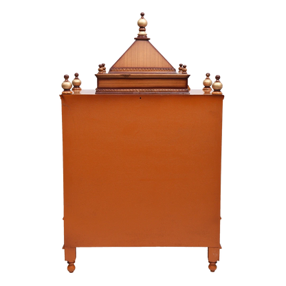 Pooja Graham Large Floor Rested Pooja Mandir/Wooden temple with doors for home in Teak Gold color back view