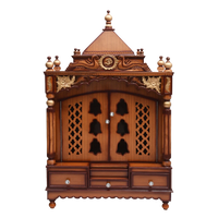 Pooja Graham Large Floor Rested Pooja Mandir/Wooden temple with doors for home in Teak Gold color front view