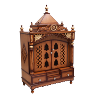 Pooja Graham Large Floor Rested Pooja Mandir/Wooden temple with doors for home in Teak Gold color 45° side view