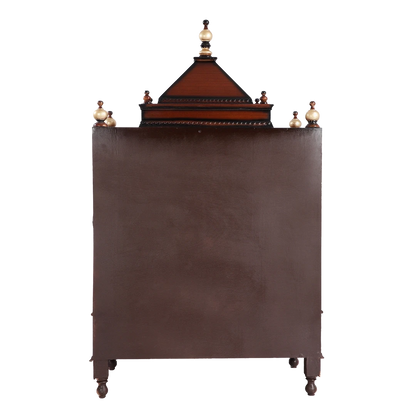 Pooja Graham Large Floor Rested Pooja Mandir/Wooden temple for home in Brown Gold color back view