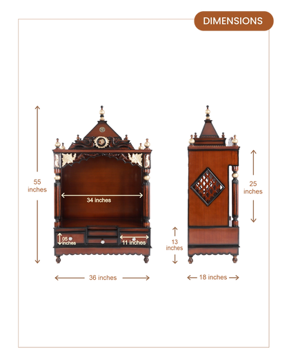 Pooja Graham Large Floor Rested Pooja Mandir without Door (Brown Gold)