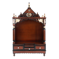 Pooja Graham Large Floor Rested Pooja Mandir/Wooden temple for home in Brown Gold color front view