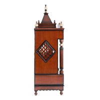 Pooja Graham Large Floor Rested Pooja Mandir/Wooden temple for home in Brown Gold color side view featuring jali design and Pillars
