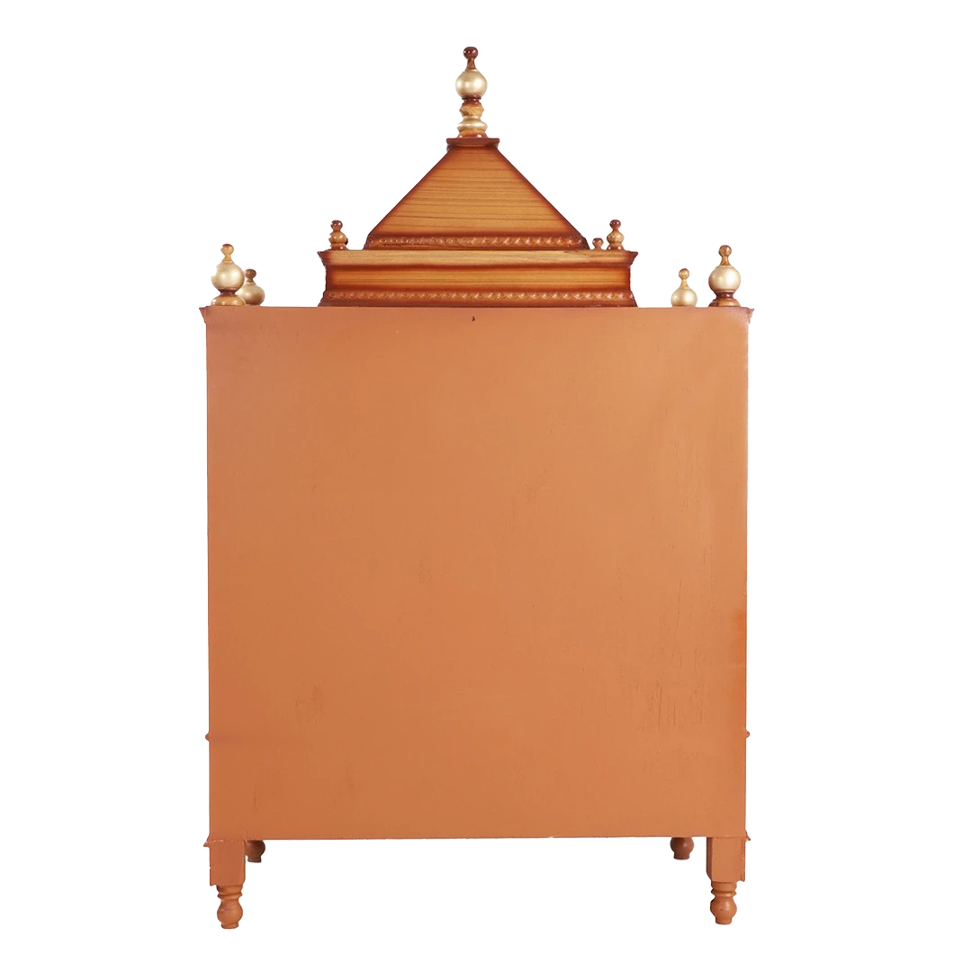 Pooja Graham Large Floor Rested Pooja Mandir/Wooden temple for home in Teak Gold color back view