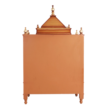 Pooja Graham Large Floor Rested Pooja Mandir/Wooden temple for home in Teak Gold color back view