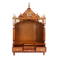 Pooja Graham Large Floor Rested Pooja Mandir/Wooden temple for home in Teak Gold color front view open drawers