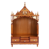 Pooja Graham Large Floor Rested Pooja Mandir/Wooden temple for home in Teak Gold color front view