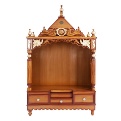 Pooja Graham Large Floor Rested Pooja Mandir without Door (Teak Gold)