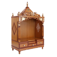 Pooja Graham Large Floor Rested Pooja Mandir/Wooden temple for home in Teak Gold color 45° side view