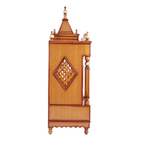 Pooja Graham Large Floor Rested Pooja Mandir/Wooden temple for home in Teak Gold color side view featuring jali design and Pillars